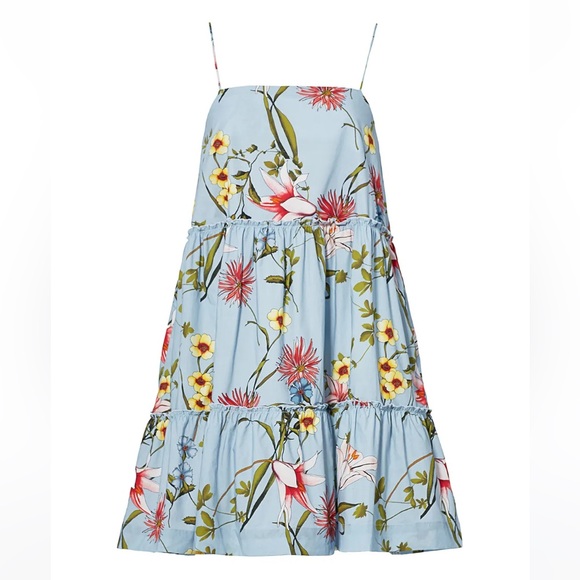 Nicholas Pastel Blue Floral Print Babydoll Mini Dress - Picture 3 of 16